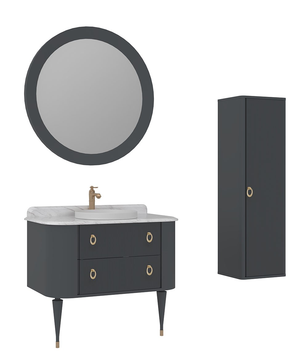 Orka Felice 100 cm Ahşap Ayaklı Banyo Dolabı Takımı + Boy Dolabı
