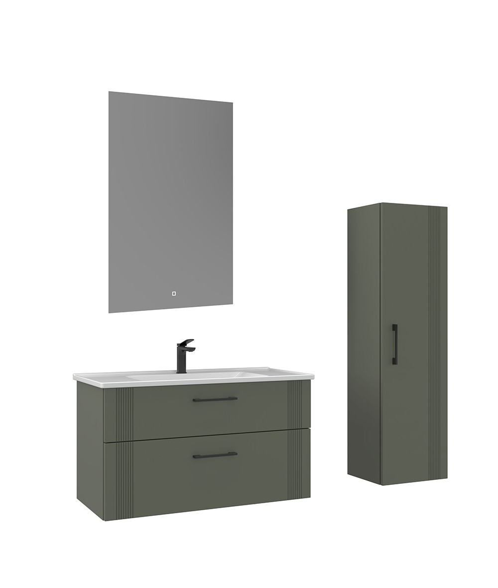 Orka Bari 100 cm Led Aynalı Banyo Dolabı Takımı + Boy Dolabı